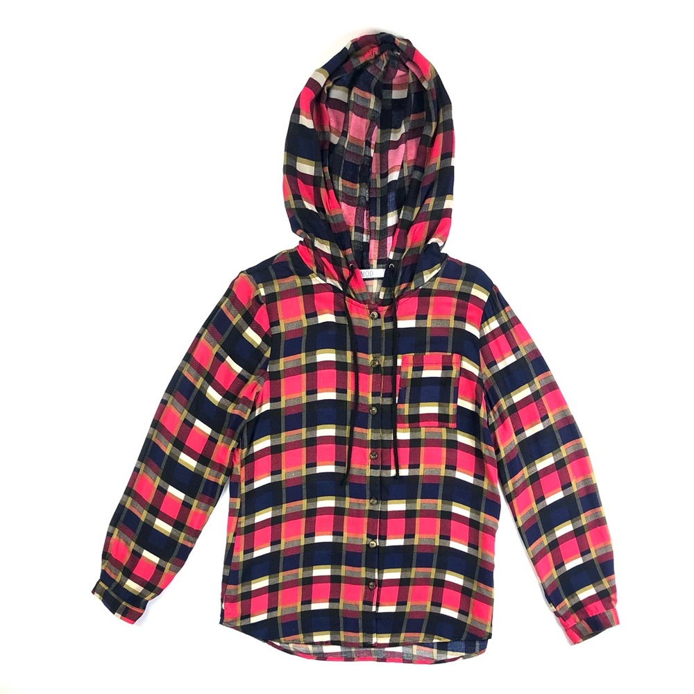 MOD Boutique Hooded Paid Flannel Button Down Shirt
